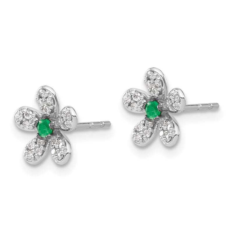 14k White Gold Real Diamond and Emerald Earrings