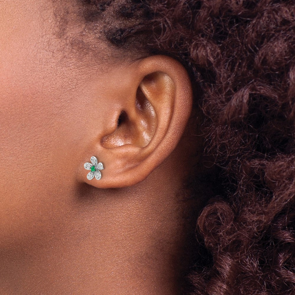 14k White Gold Real Diamond and Emerald Earrings