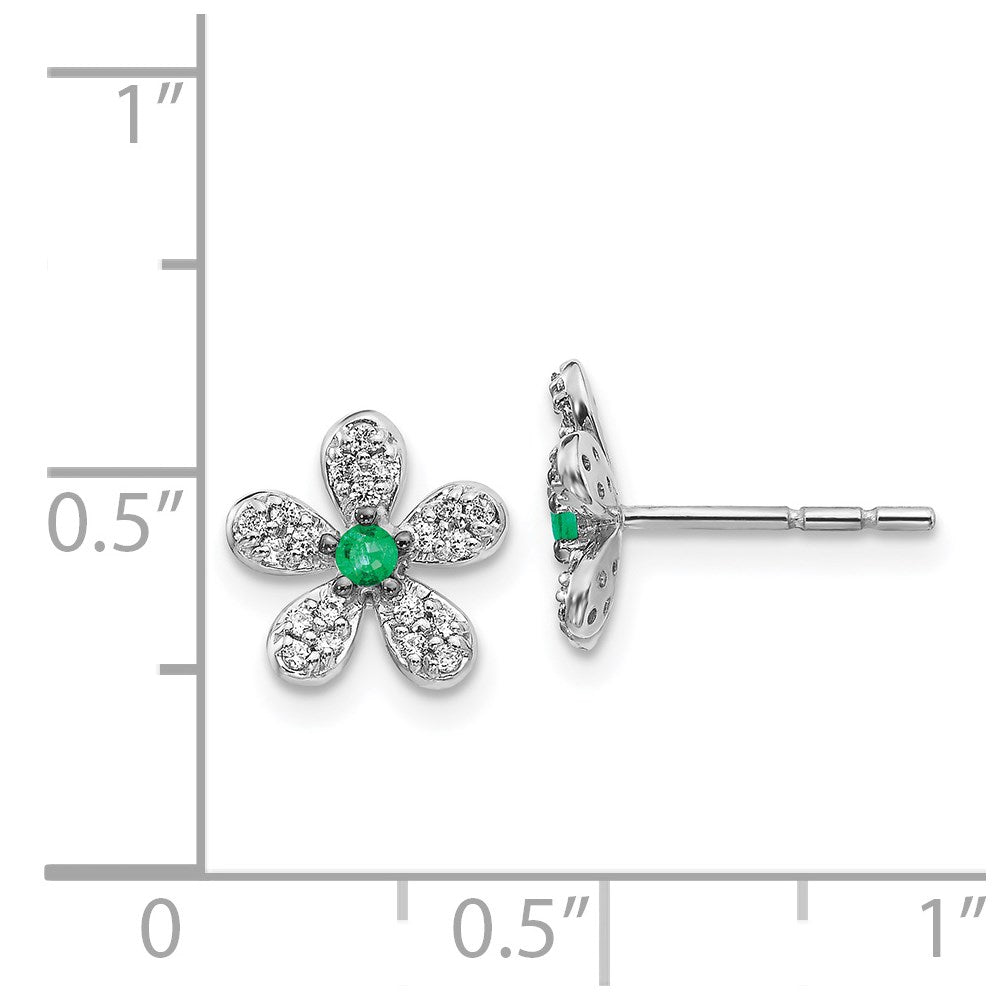 14k White Gold Real Diamond and Emerald Earrings