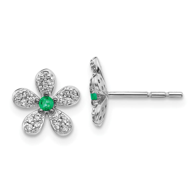 14k White Gold Real Diamond and Emerald Earrings