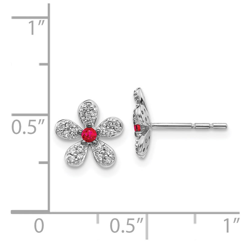 14k White Gold Real Diamond & Ruby Earrings