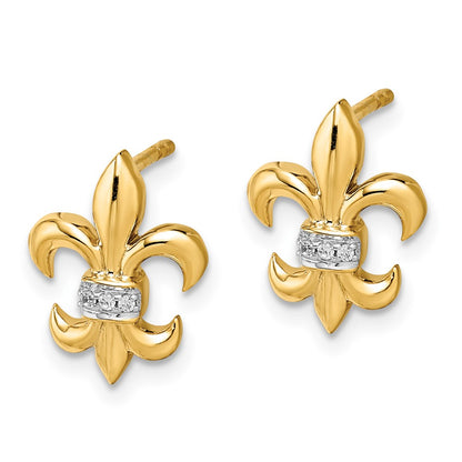 14k White Gold Real Diamond Fleur de Lis Post Earrings