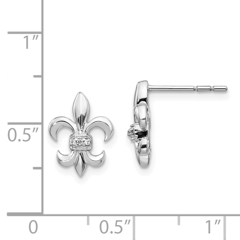 Solid 14k White Gold Simulated CZ Fleur de Lis Post Earrings