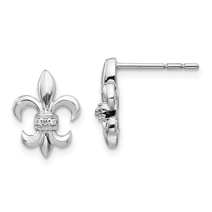 14k White Gold Real Diamond Fleur de Lis Post Earrings