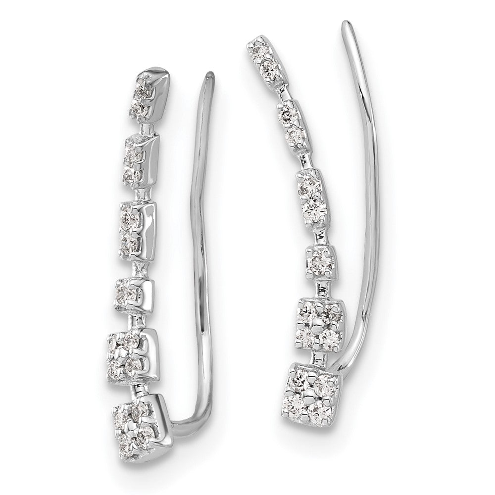 14k White Gold Real Diamond Graduated Ear Climber Earrings