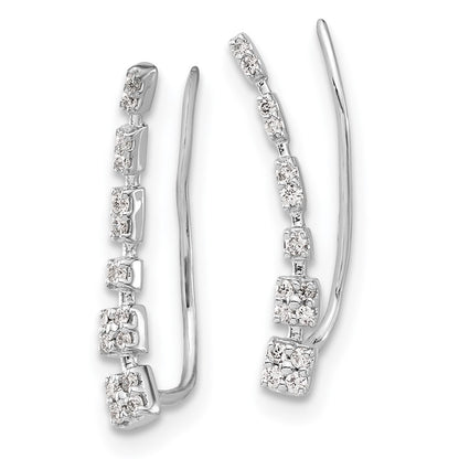 14k White Gold Real Diamond Graduated Ear Climber Earrings