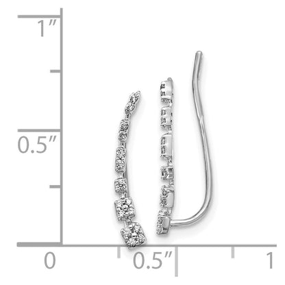 14k White Gold Real Diamond Graduated Ear Climber Earrings