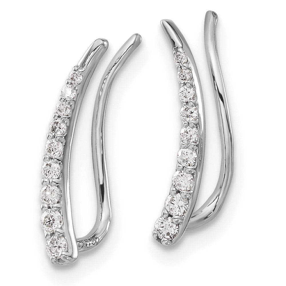 14k White Gold Real Diamond Ear Climber Earrings