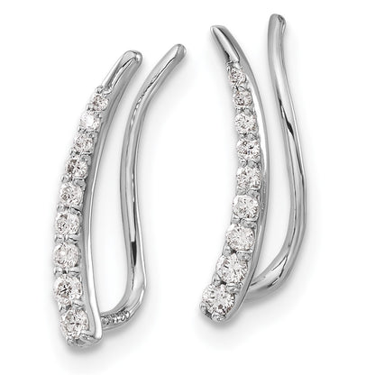 14k White Gold Real Diamond Ear Climber Earrings