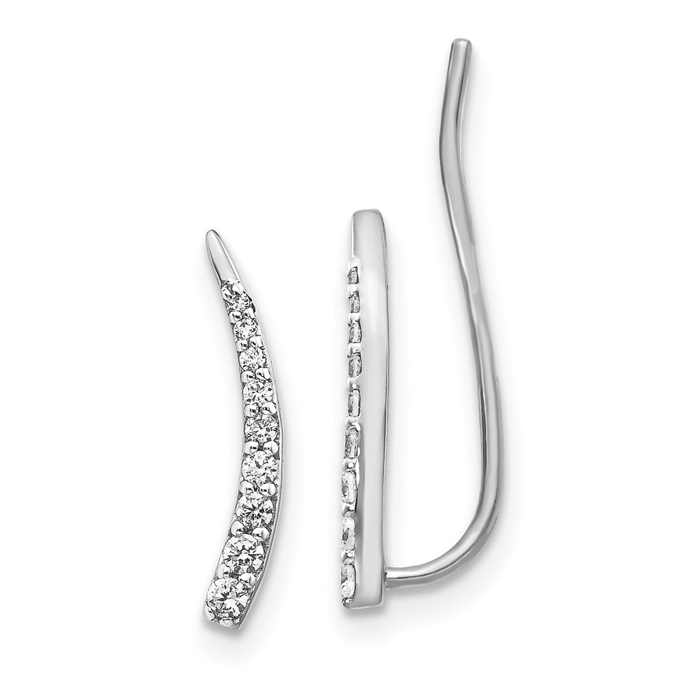 14k White Gold Real Diamond Ear Climber Earrings