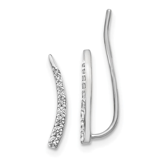 14k White Gold Real Diamond Ear Climber Earrings