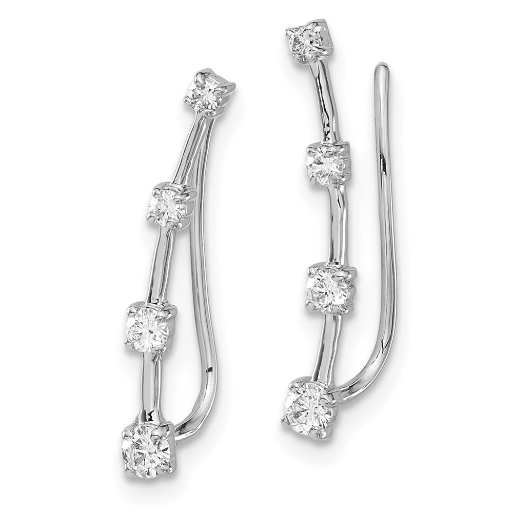 14k White Gold Real Diamond Graduated 4-stone Ear Climber Earrings