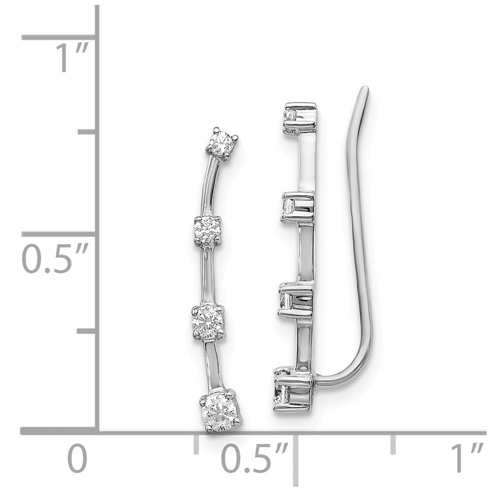 14k White Gold Real Diamond Graduated 4-stone Ear Climber Earrings