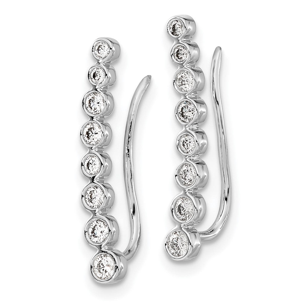 14k White Gold Real Diamond Graduated Ear Climber Earrings