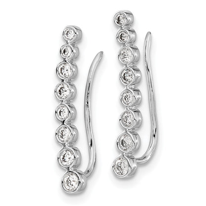 14k White Gold Real Diamond Graduated Ear Climber Earrings