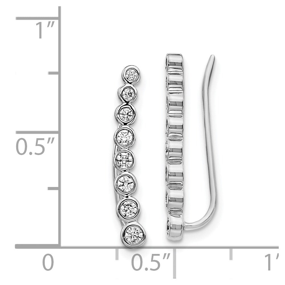 14k White Gold Real Diamond Graduated Ear Climber Earrings