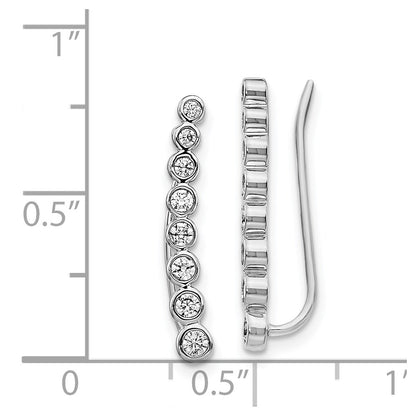 14k White Gold Real Diamond Graduated Ear Climber Earrings