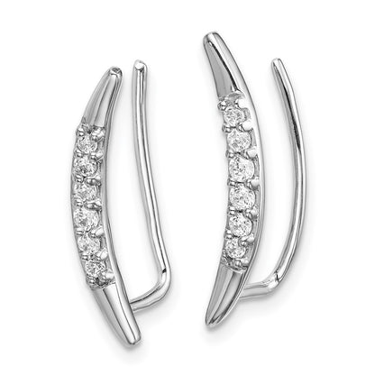 14k White Gold Real Diamond Ear Climber Earrings