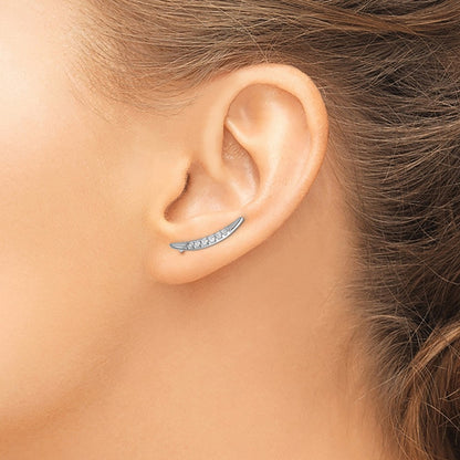 14k White Gold Real Diamond Ear Climber Earrings