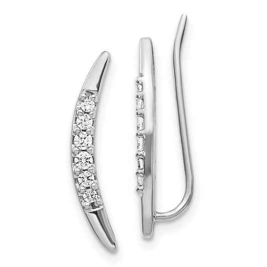 14k White Gold Real Diamond Ear Climber Earrings