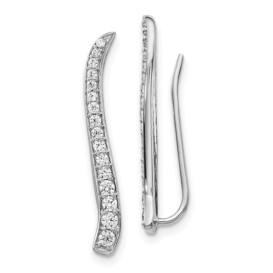 14k White Gold Real Diamond Ear Climber Earrings