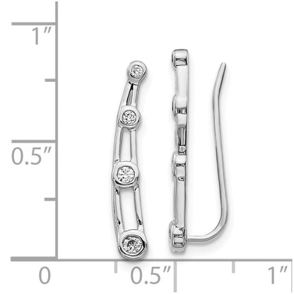 14k White Gold Real Diamond Graduated 4-stone Ear Climber Earrings