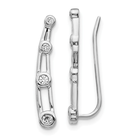 14k White Gold Real Diamond Graduated 4-stone Ear Climber Earrings