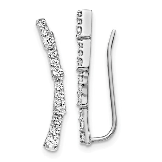14k White Gold Real Diamond Ear Climber Earrings