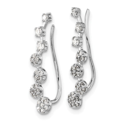 14k White Gold Real Diamond Ear Climber Earrings