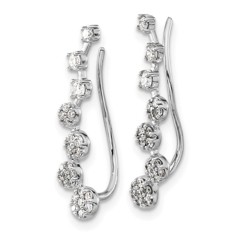 14k White Gold Real Diamond Ear Climber Earrings