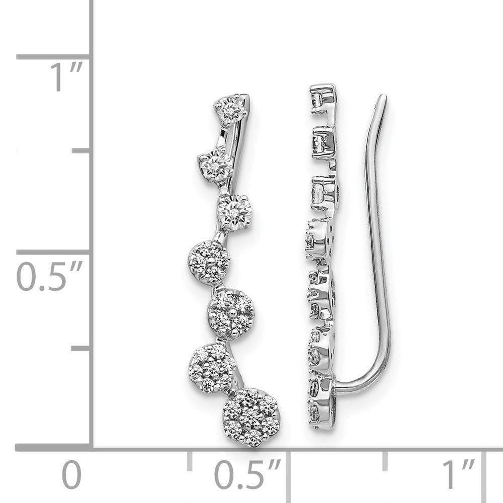 14k White Gold Real Diamond Ear Climber Earrings