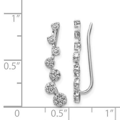 14k White Gold Real Diamond Ear Climber Earrings