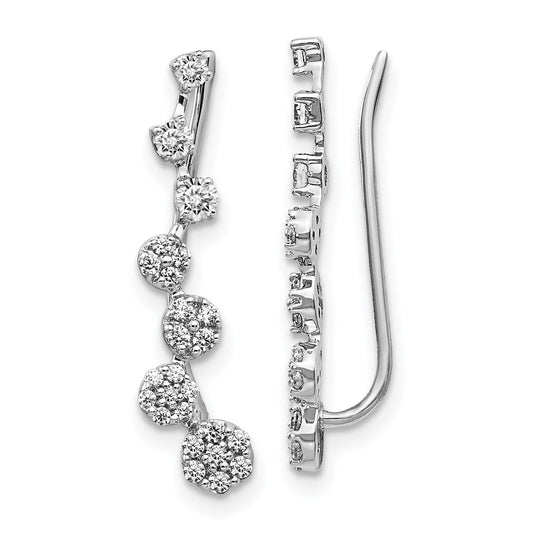 14k White Gold Real Diamond Ear Climber Earrings
