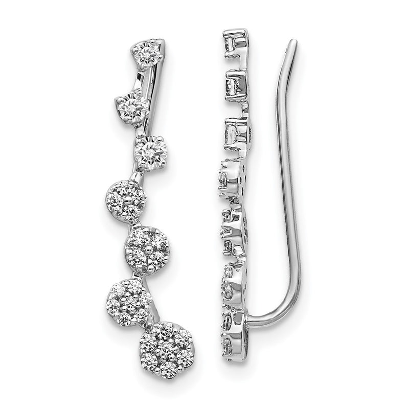 14k White Gold Real Diamond Ear Climber Earrings