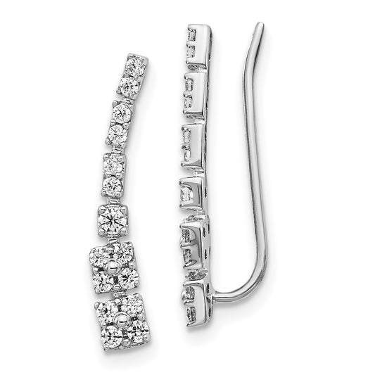 14k White Gold Real Diamond Ear Climber Earrings