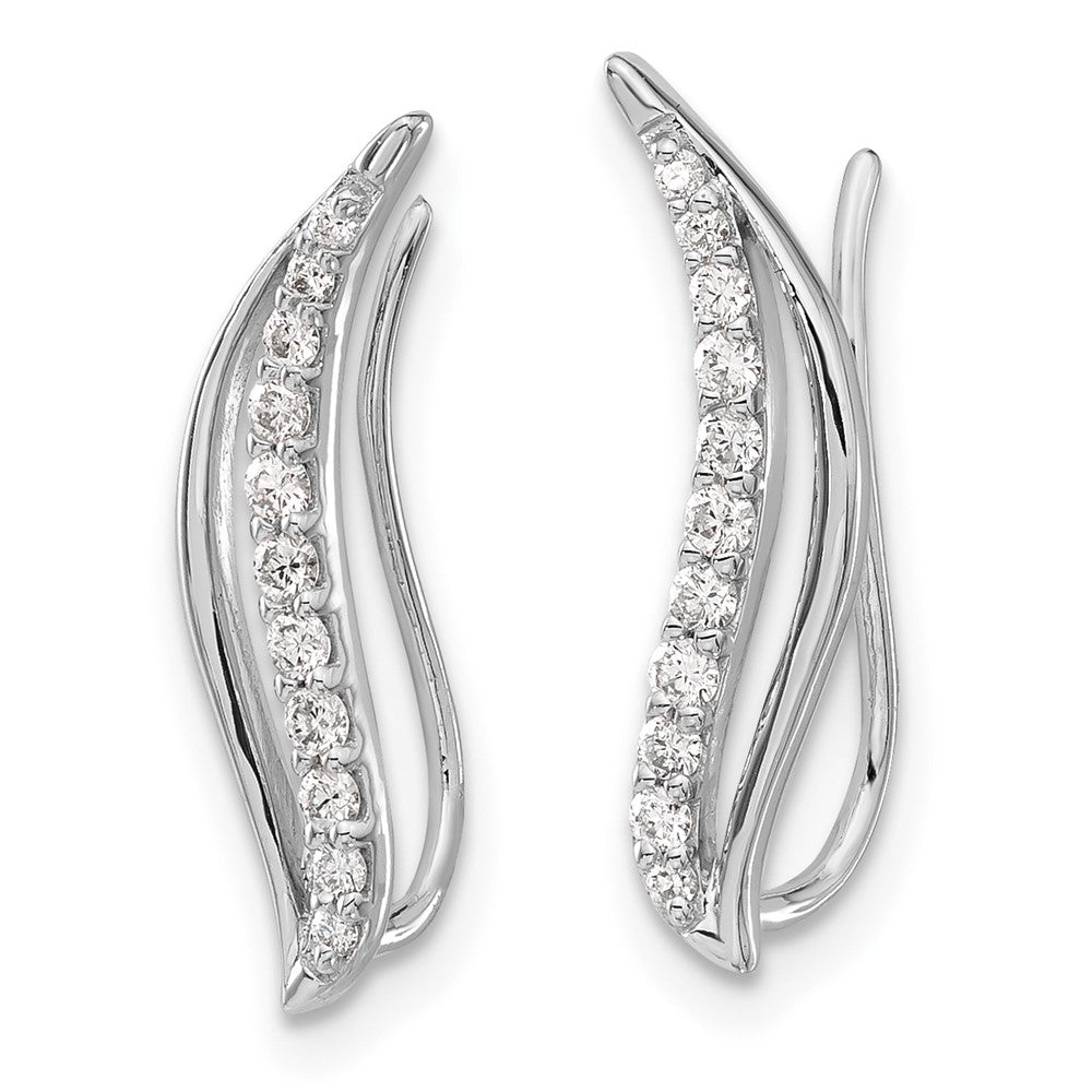 14k White Gold Real Diamond Wave Ear Climber Earrings