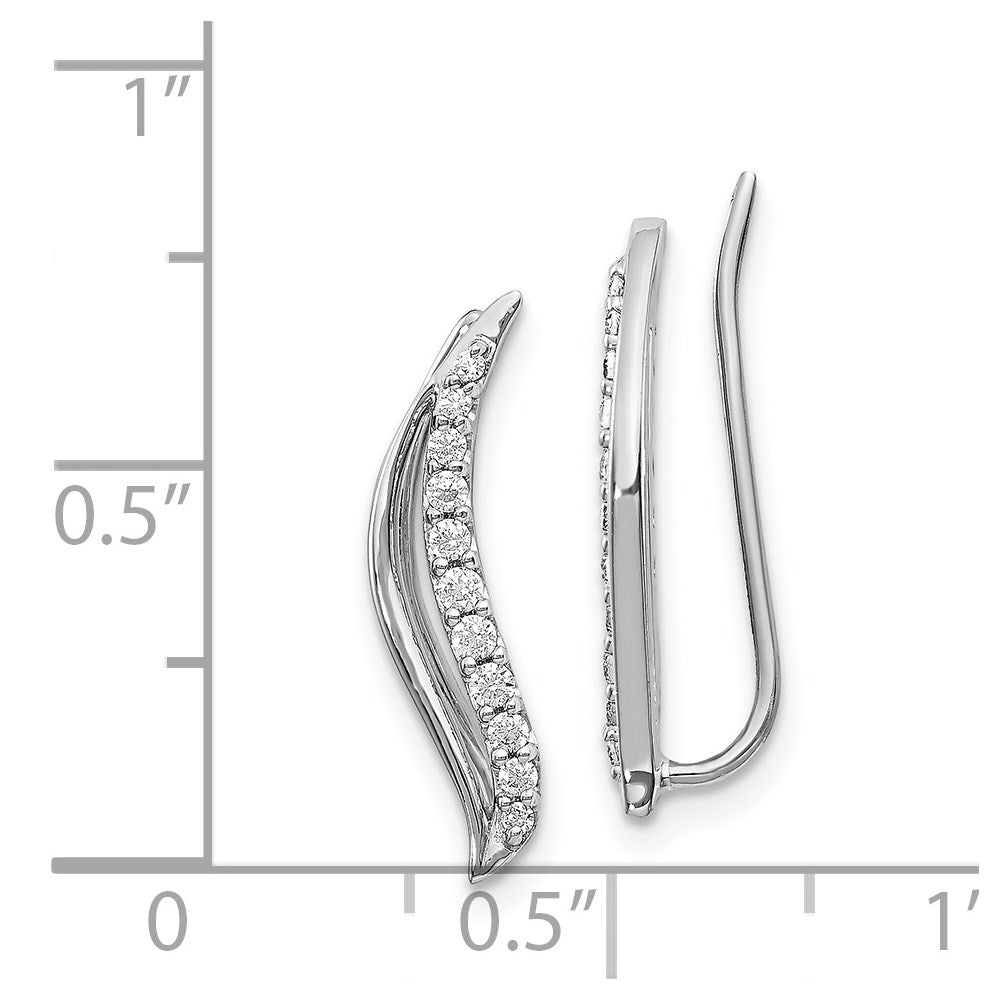 14k White Gold Real Diamond Wave Ear Climber Earrings