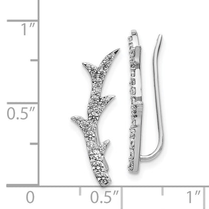 14k White Gold Real Diamond Ear Climber Earrings