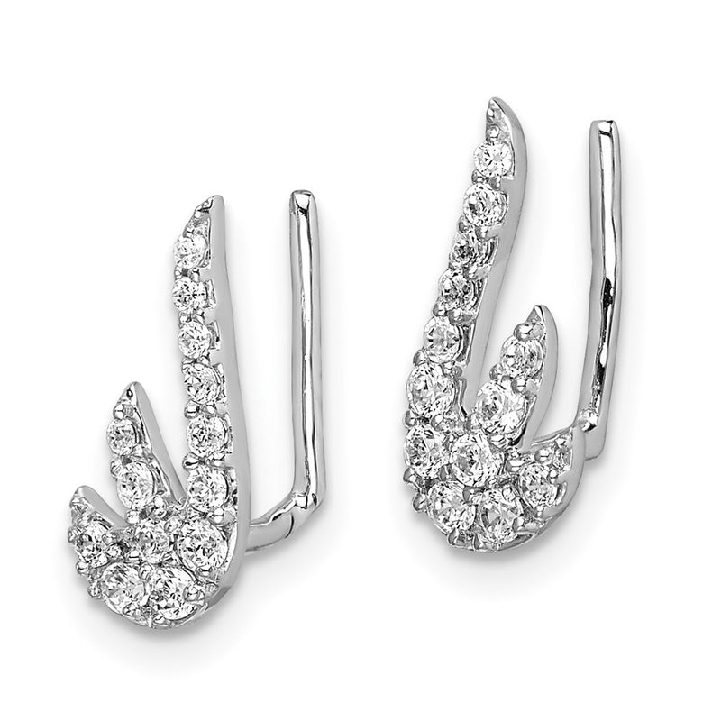 14k White Gold Real Diamond Ear Climber Earrings