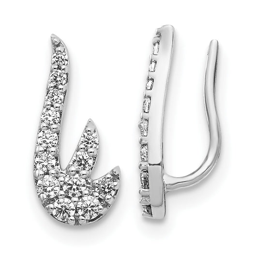 14k White Gold Real Diamond Ear Climber Earrings