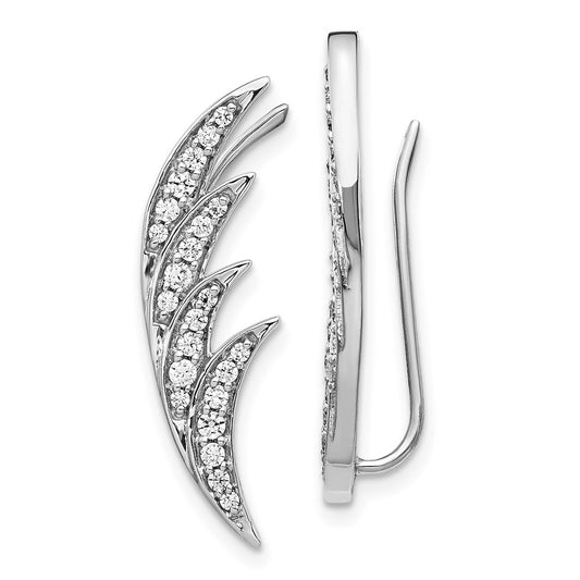 14k White Gold Real Diamond Ear Climber Earrings