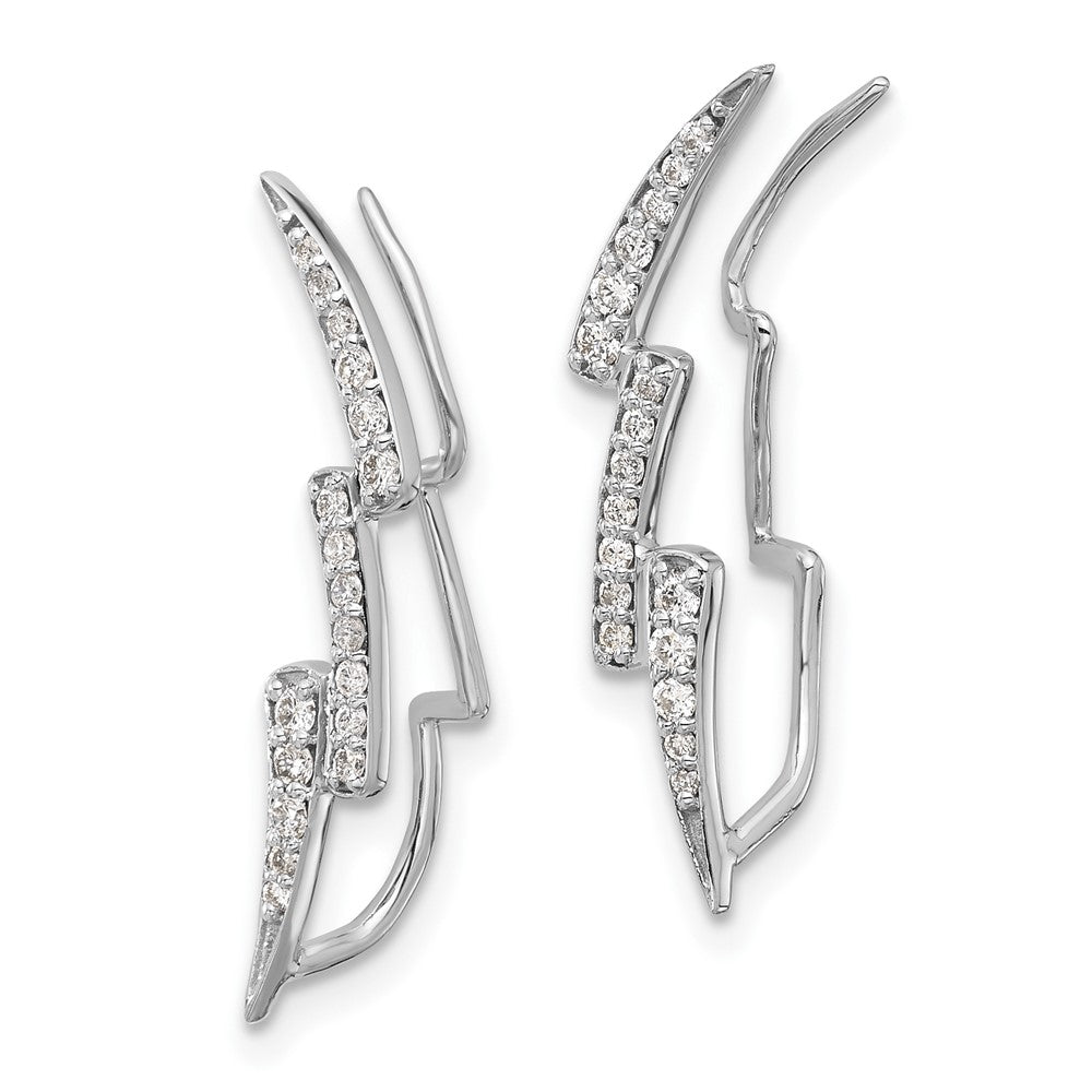 14k White Gold Real Diamond Lightning Ear Climber Earrings