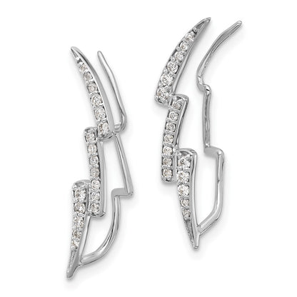14k White Gold Real Diamond Lightning Ear Climber Earrings