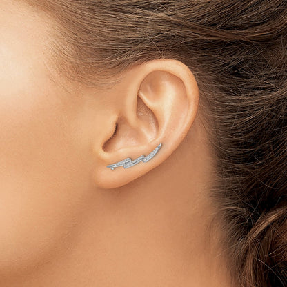 14k White Gold Real Diamond Lightning Ear Climber Earrings