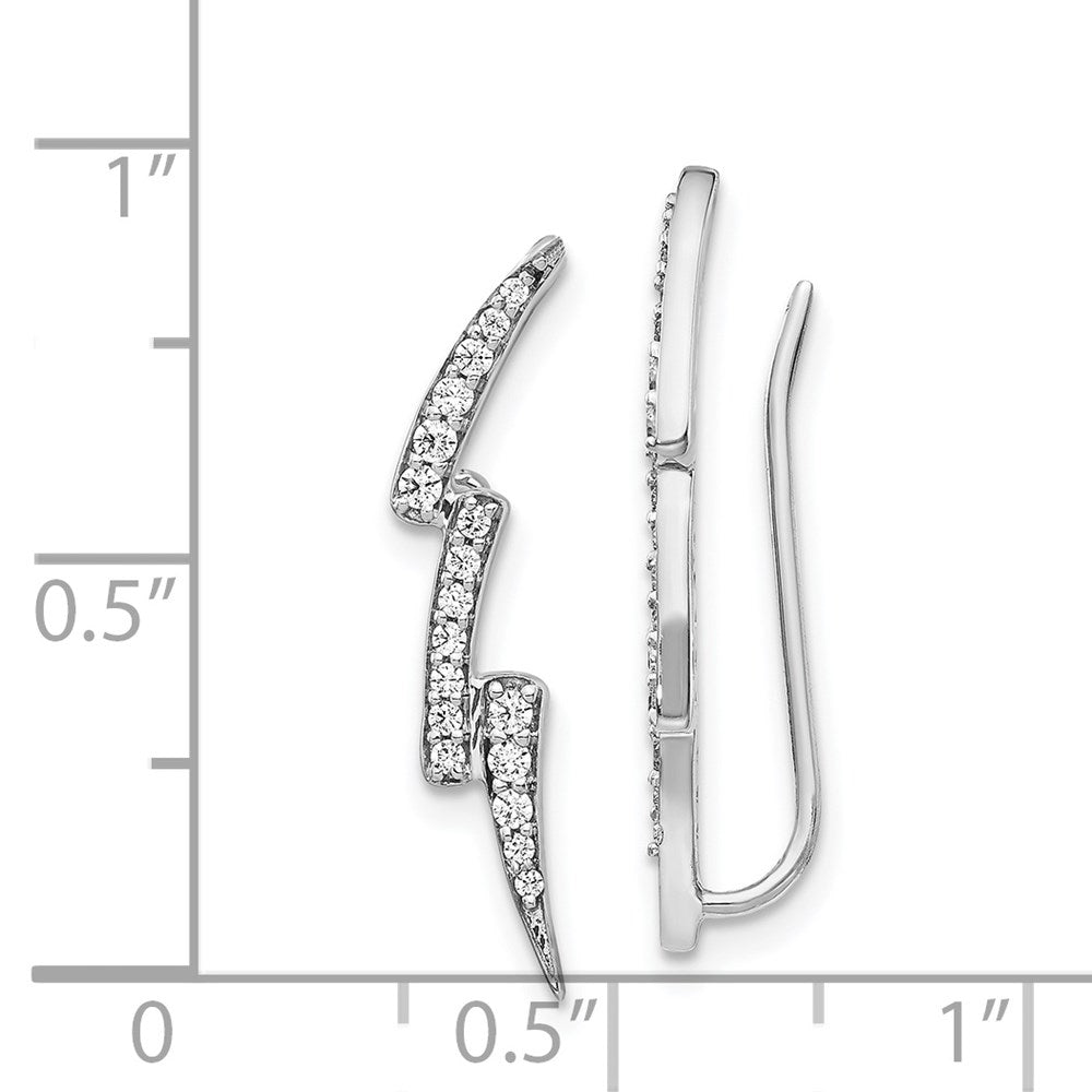 14k White Gold Real Diamond Lightning Ear Climber Earrings