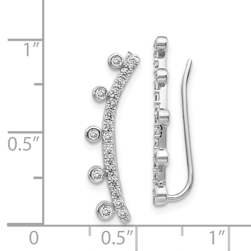 14k White Gold Real Diamond Graduated 5-stone Ear Climber Earrings