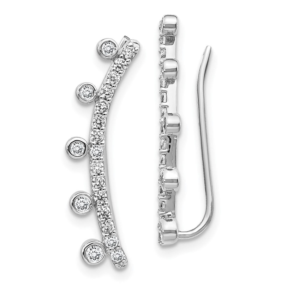 14k White Gold Real Diamond Graduated 5-stone Ear Climber Earrings