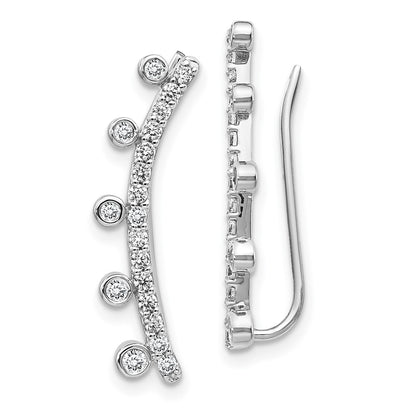 14k White Gold Real Diamond Graduated 5-stone Ear Climber Earrings