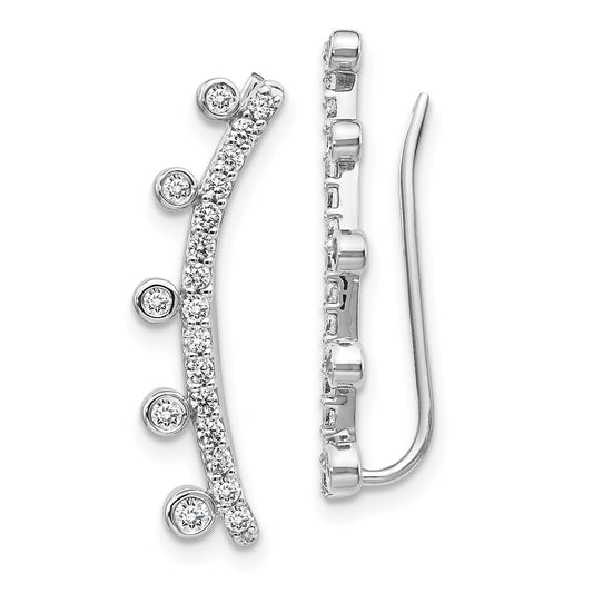 14k White Gold Real Diamond Graduated 5-stone Ear Climber Earrings