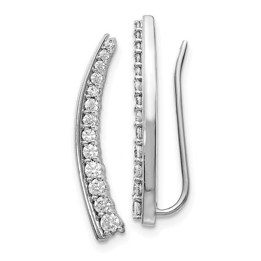 14k White Gold Real Diamond Ear Climber Earrings